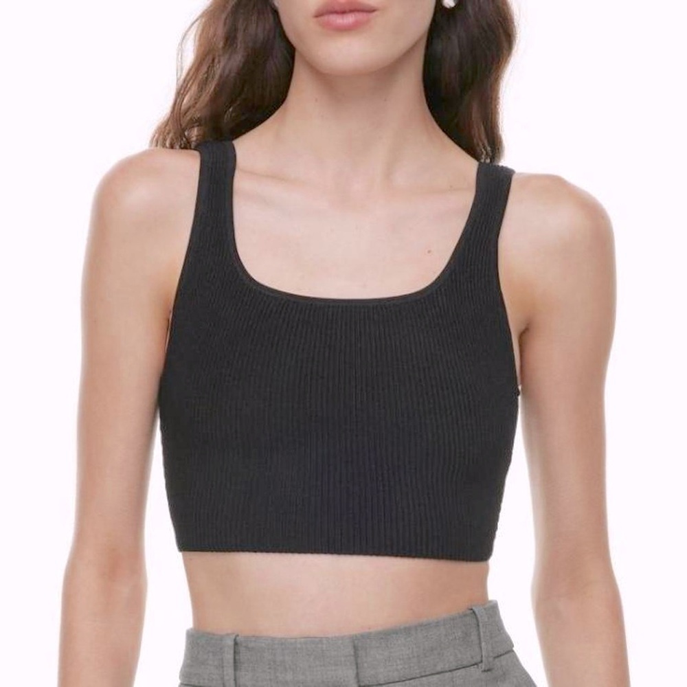 Babaton Black Sculpt Square Neck Crop Tank Size XS